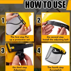 Heavy-Duty Industrial Safety Mask with Impact-Resistant Face Shield Adjustable Headband & Washable Sweatband - for Grinding, Construction, Workshop, Gardening - Compatible with Chainsaws, Hedge Trim