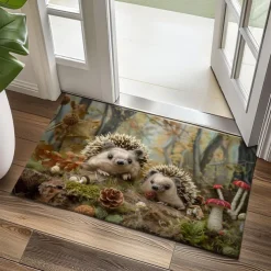 Hedgehog Forest Mushroom Doormat Kitchen Mat Floor Mat Non-Slip Area Rug Oil Proof Rug Indoor Outdoor Mat Bedroom Decor Bathroom Mat Entrance Rug