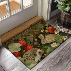 Hedgehog Fruits Doormat Kitchen Mat Floor Mat Non-Slip Area Rug Oil Proof Rug Indoor Outdoor Mat Bedroom Decor Bathroom Mat Entrance Rug