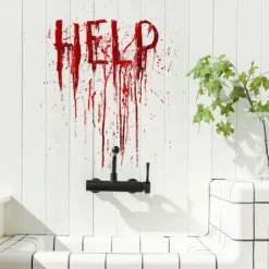 Help Letters Halloween Wall Stickers Scary Horror PVC Red Bloody Wall Clings Background Bloodstains Halloween Decorations Sticker Home Decor