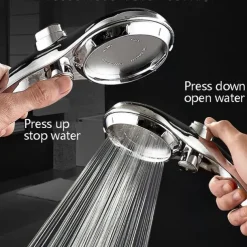 High Pressure Shower Head with Stop Button Water Pressure Adjustable Exquisite Spray Saving Large Panel ABS Shower Spray Nozzle Handhold Shower head Water Saving Stepless Adjustable Button Rotating