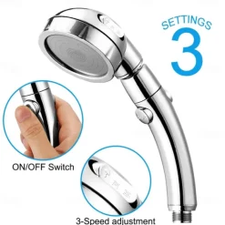 High Quality 1PC High Pressure 3 Modes Shower Head with Stop Button Adjustable Water Saving Showerhead For Home Hotel Bathroom