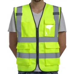 High Visibility Safety Vests with Pockets and Zipper Reflective Mesh Construction Vest for Men Women, Breathable Neon Working Vest for Traffic Work Outdoor Running Cycling Walking One size fits all
