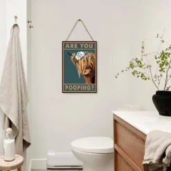 Highland Cow Are You Pooping Funny Tin Signs Bathroom Wall Decor