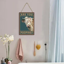 Highland Cow Are You Pooping Funny Tin Signs Bathroom Wall Decor