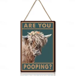 Highland Cow Are You Pooping Funny Tin Signs Bathroom Wall Decor
