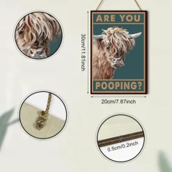 Highland Cow Are You Pooping Funny Tin Signs Bathroom Wall Decor
