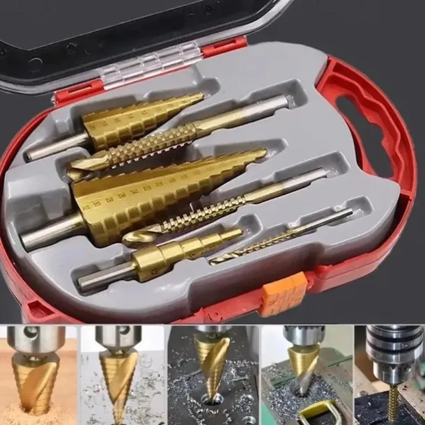 High-speed Reaming Pagoda Sawtooth Set 6Pcs Step Drill Bits Saw Drill Set HSS Titanium Milling Cutter for Woodworking Metal Core Hole Opener 4-12 4-20 4-32mm 3 6 8mm