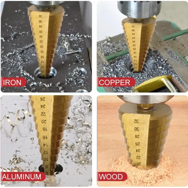 High-speed Reaming Pagoda Sawtooth Set 6Pcs Step Drill Bits Saw Drill Set HSS Titanium Milling Cutter for Woodworking Metal Core Hole Opener 4-12 4-20 4-32mm 3 6 8mm