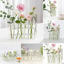 Hinged Flower Vase,Foldable Flower Vase Set, Foldable Flower Vase with Hinged Design, Shape Changeable DIY Crystal Glass Test Tube with 6/8 Test Tubes and S-Shaped Hooks