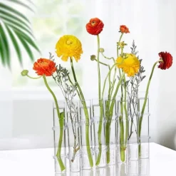 Hinged Flower Vase,Foldable Flower Vase Set, Foldable Flower Vase with Hinged Design, Shape Changeable DIY Crystal Glass Test Tube with 6/8 Test Tubes and S-Shaped Hooks