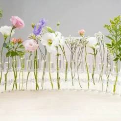 Hinged Flower Vase,Foldable Flower Vase Set, Foldable Flower Vase with Hinged Design, Shape Changeable DIY Crystal Glass Test Tube with 6/8 Test Tubes and S-Shaped Hooks