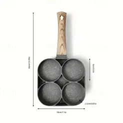 4-Hole Non-Stick Fry Pan with Wooden Handle - Perfect for Eggs, Pancakes, Burgers & More!