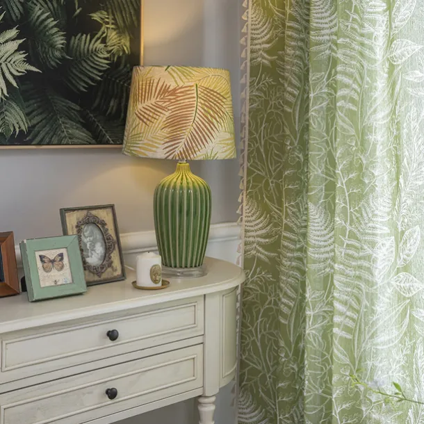 Home Boho Curtain for Bedroom, Printed Cotton Linen Rod Pocket Rustic Farmhouse Bohemian Tassels Window Treatment, 1 Panel, Green Tropical Leaves