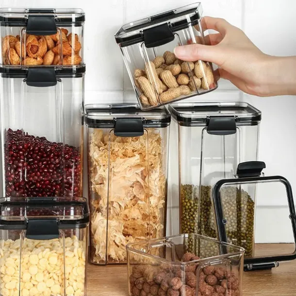 Home Kitchen Moisture-Proof Sealed Jar Grains Household Kitchen Storage Box Food-Grade Transparent Plastic Storage Jar 1PCS