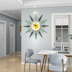 Home Metal Wall Clock for Living Room Decor Sunburst Modern Silent Clocks Mid Century Design