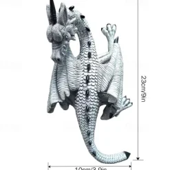 Horned Dragon Wall Sculpture, Polyresin, Grey Stone, Gothic & Medieval Decor, Desktop And Shelf Decorations, Decorative Office Gifts For Men