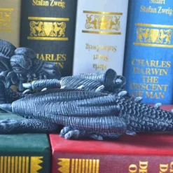 Horned Dragon Wall Sculpture, Polyresin, Grey Stone, Gothic & Medieval Decor, Desktop And Shelf Decorations, Decorative Office Gifts For Men