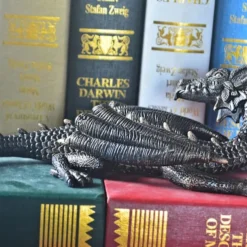 Horned Dragon Wall Sculpture, Polyresin, Grey Stone, Gothic & Medieval Decor, Desktop And Shelf Decorations, Decorative Office Gifts For Men