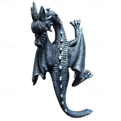 Horned Dragon Wall Sculpture, Polyresin, Grey Stone, Gothic & Medieval Decor, Desktop And Shelf Decorations, Decorative Office Gifts For Men