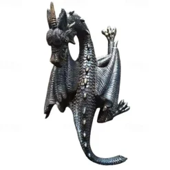 Horned Dragon Wall Sculpture, Polyresin, Grey Stone, Gothic & Medieval Decor, Desktop And Shelf Decorations, Decorative Office Gifts For Men