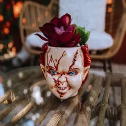 Horror Film Planters Scary Head Plant Pots Small Face Flower Succulent Pots Vase with Drainage Hole for Indoor Outdoor Home Halloween Decoration, Resin
