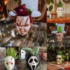 Horror Film Planters Scary Head Plant Pots Small Face Flower Succulent Pots Vase with Drainage Hole for Indoor Outdoor Home Halloween Decoration, Resin