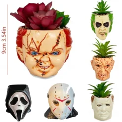 Horror Film Planters Scary Head Plant Pots Small Face Flower Succulent Pots Vase with Drainage Hole for Indoor Outdoor Home Halloween Decoration, Resin