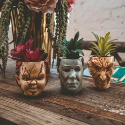 Horror Film Planters Scary Head Plant Pots Small Face Flower Succulent Pots Vase with Drainage Hole for Indoor Outdoor Home Halloween Decoration, Resin