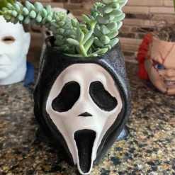 Horror Film Planters Scary Head Plant Pots Small Face Flower Succulent Pots Vase with Drainage Hole for Indoor Outdoor Home Halloween Decoration, Resin