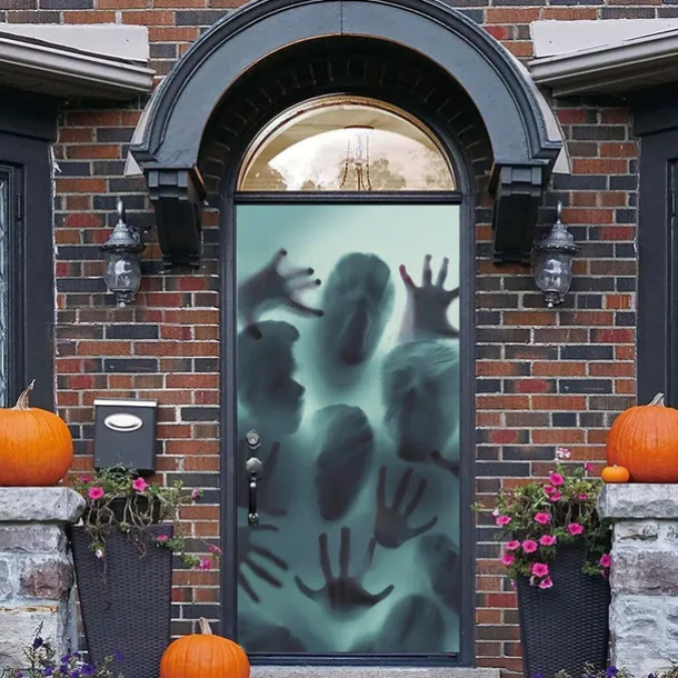 Horror Window Decoration Sticker,PVC Self-Adhesive Bloody Handprint Footprints Knife Stickers Glass Window Floor Decorative Clings Decals for Halloween Party