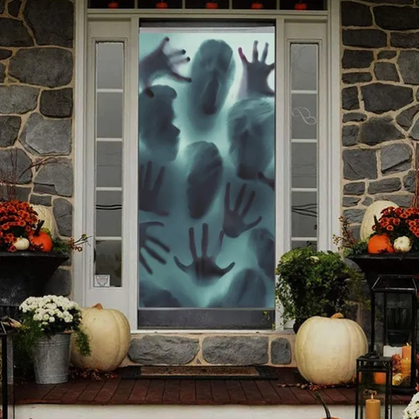 Horror Window Decoration Sticker,PVC Self-Adhesive Bloody Handprint Footprints Knife Stickers Glass Window Floor Decorative Clings Decals for Halloween Party