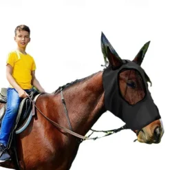 Horse Fly Masks with Ears Head Fly Masks for Horses Smooth Elastic UV Protection Cover from Summer Insect Pests 1PCS