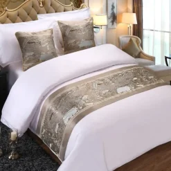 Hotel Bed Runner Bed Tail Scarf Hotel Simple Modern Chinese Gold Bed Cover Bed Tail Cushion Hugging Pillow Case