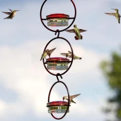 Hummble Slim Hummingbird Feeder Circular Hanging Hummingbird Feeder, Glass Bottle Humming Bird Feeder with Circular Metal Frame and Perch, Outdoor Hanging Humming Bird Feeder
