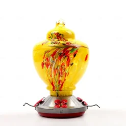 Hummingbird Feeder,Glass Bird Feeder with Color Hand Blown Glass,Leakproof Nectar Capacity Hummingbird Feeders, Garden Bird Feeders with Ant Moat Hook Easy to Clean & Filling