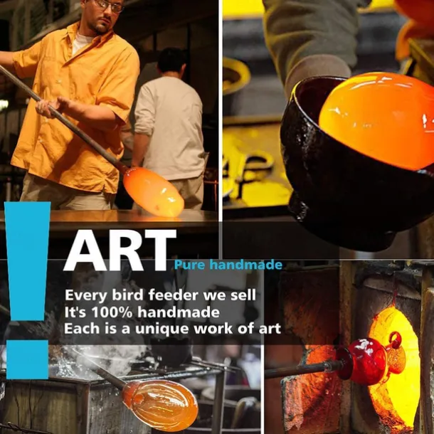 Hummingbird Feeder,Glass Bird Feeder with Color Hand Blown Glass,Leakproof Nectar Capacity Hummingbird Feeders, Garden Bird Feeders with Ant Moat Hook Easy to Clean & Filling