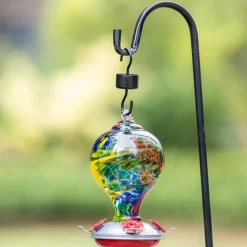 Hummingbird Feeder,Glass Bird Feeder with Color Hand Blown Glass,Leakproof Nectar Capacity Hummingbird Feeders, Garden Bird Feeders with Ant Moat Hook Easy to Clean & Filling