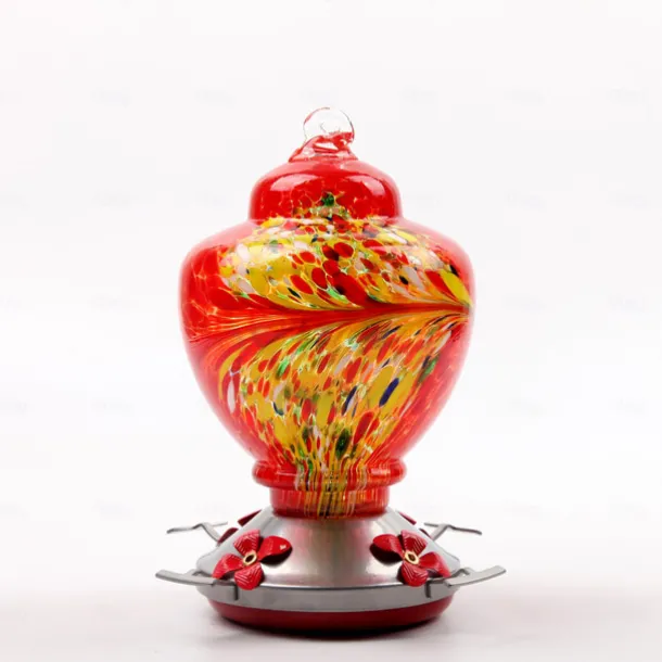 Hummingbird Feeder,Glass Bird Feeder with Color Hand Blown Glass,Leakproof Nectar Capacity Hummingbird Feeders, Garden Bird Feeders with Ant Moat Hook Easy to Clean & Filling
