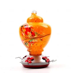 Hummingbird Feeder,Glass Bird Feeder with Color Hand Blown Glass,Leakproof Nectar Capacity Hummingbird Feeders, Garden Bird Feeders with Ant Moat Hook Easy to Clean & Filling