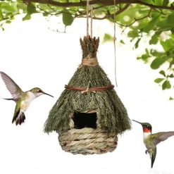 Hummingbird House for Outside,Hand Woven Straw Bird Nest | Small able Natural Grass Birdhouse Birds Roosting Pocket, for Garden Window Patio Home Decoration