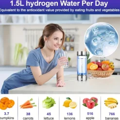 Hydrogen Water Bottle 3 Mins Hydrogen Water Bottle Generator Portable SPE PEM Technology Water Ionizer Gift for Love Suitable for Travel Exercise Home Black Lid