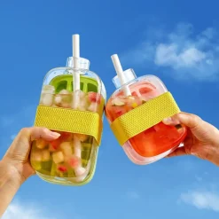 Ice Cube Bottle, 2 in 1 Touch-Free Ice Cube Tray Water Bottle with Lid and Bin, Ice Cube Making Bottle, Easy Press to Release Vertical Ice Cube Tray with straw tie