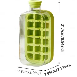Ice Cube Bottle, 2 in 1 Touch-Free Ice Cube Tray Water Bottle with Lid and Bin, Ice Cube Making Bottle, Easy Press to Release Vertical Ice Cube Tray with straw tie