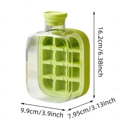 Ice Cube Bottle, 2 in 1 Touch-Free Ice Cube Tray Water Bottle with Lid and Bin, Ice Cube Making Bottle, Easy Press to Release Vertical Ice Cube Tray with straw tie