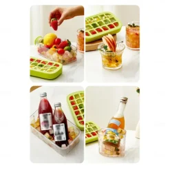 Ice Cube Bottle, 2 in 1 Touch-Free Ice Cube Tray Water Bottle with Lid and Bin, Ice Cube Making Bottle, Easy Press to Release Vertical Ice Cube Tray with straw tie