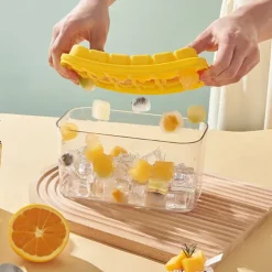 Ice Cube Trays Set, the press ice grid Plastic Ice Cube Tray with Lid & Bin - Perfect for Freezer, Whiskey & Cocktails - Easy Release & Space Saving