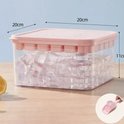 Ice Cube Trays Set, the press ice grid Plastic Ice Cube Tray with Lid & Bin - Perfect for Freezer, Whiskey & Cocktails - Easy Release & Space Saving