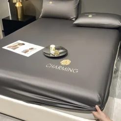 Ice Silk Bed Sheet Three-piece Set Washable Summer Embroidery Cool Mat Bed Cover Dust Cover Light Luxury Bed Cover Mattress Cover