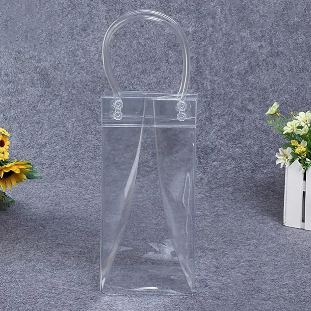 Ice Wine Bag, Clear Portable Collapsible Wine Cooler Bags with Handle, PVC Wine Pouch Bags for Champagne Cold Beer White Wine Chilled Beverages